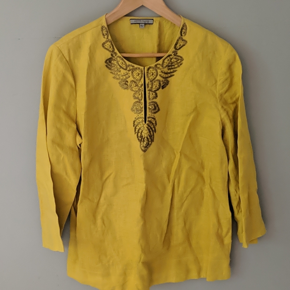 Anne Klein 100% Linen embroidered tunic